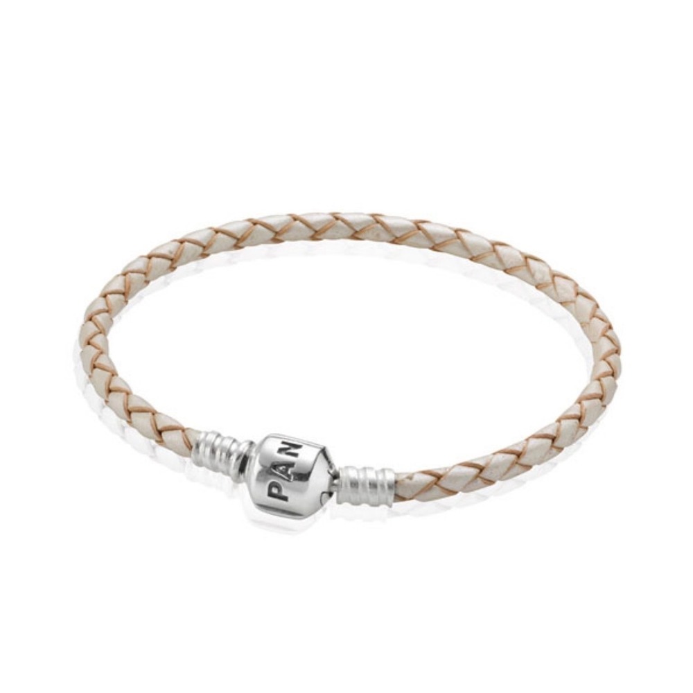 Retired! Pandora Moments Single Champagne Woven Leather‎ Bracelet S925 ALE Clasp